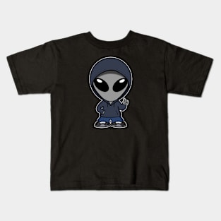 Gray Space Alien Character Pointing Up (v2) Kids T-Shirt